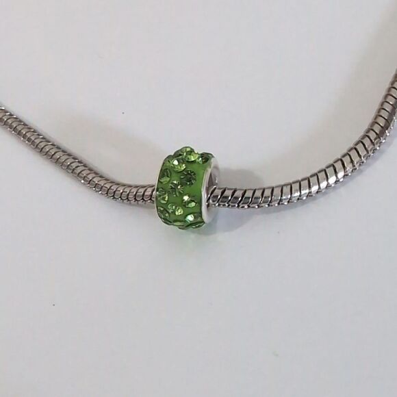 Silver Green with Green Rhinestones Charm for Pandora Style Bracelet - Picture 2 of 3